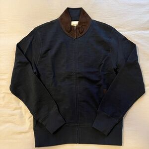Billy Reid Mens Suede Trim Jacket Navy Cotton Full Zip Sz M
